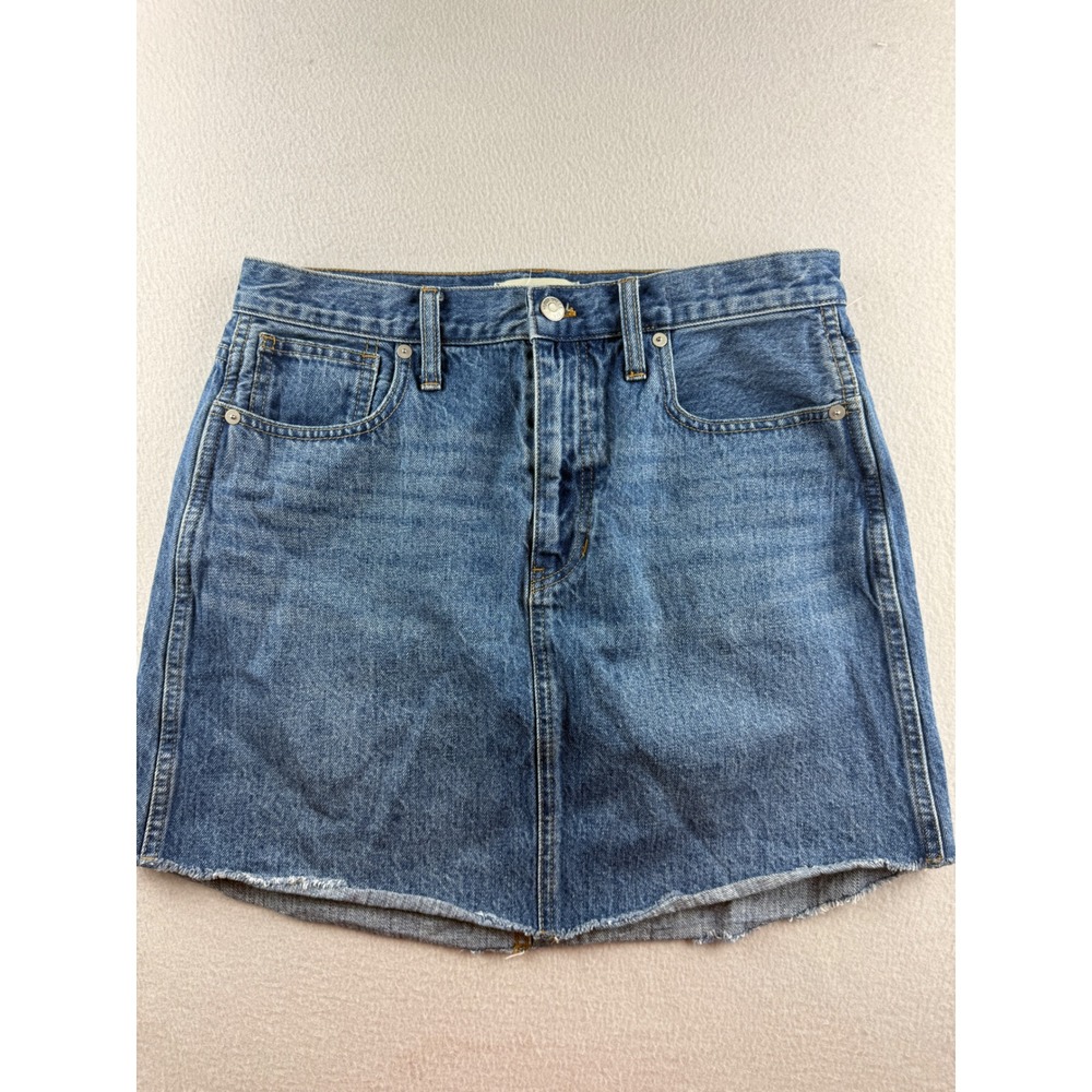 Madewell Rigid Denim A-Line Mini Skirt Raw Hem Blue Medium Wash Womens Size 29